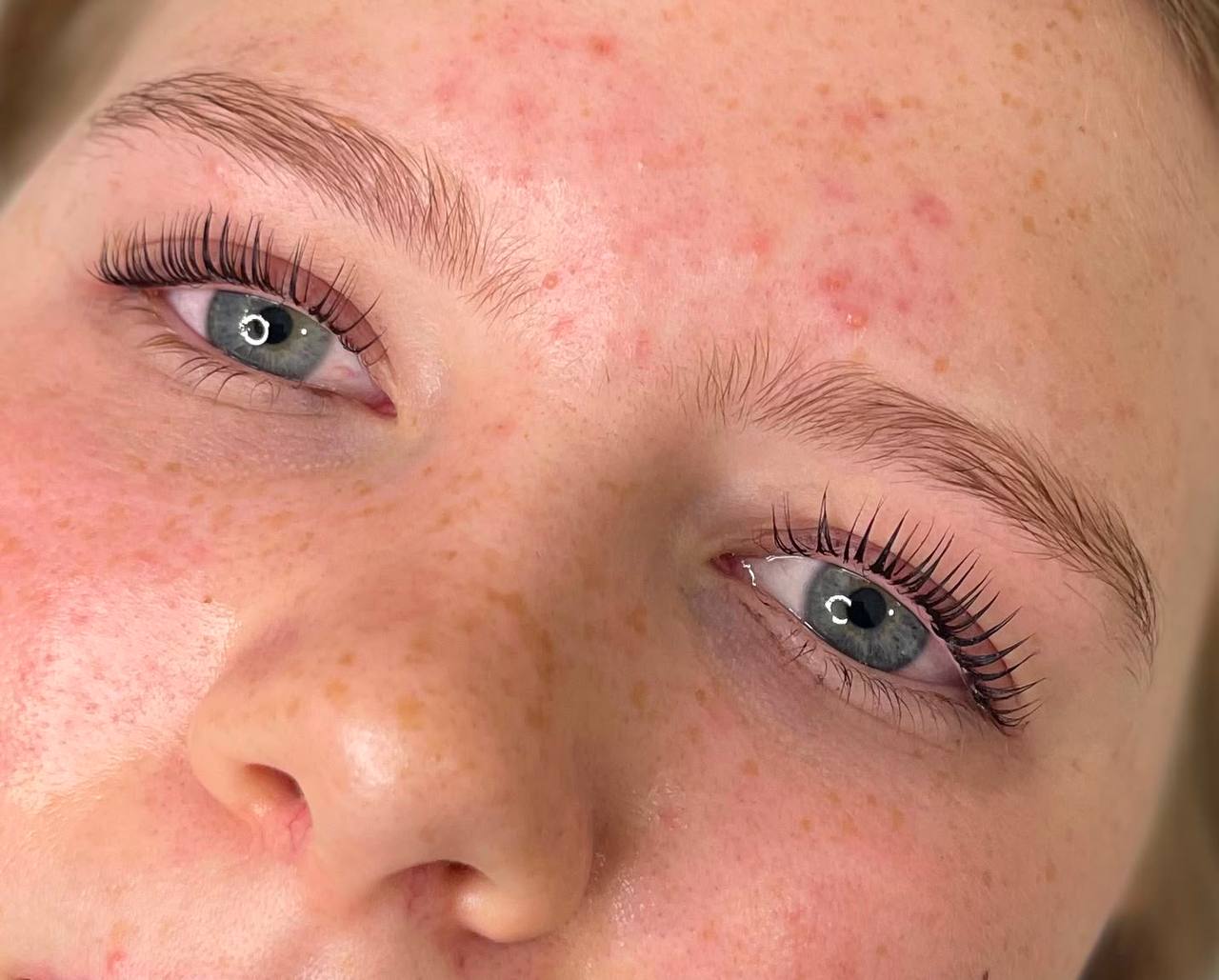 Natural lash lift and brow result on both eyes